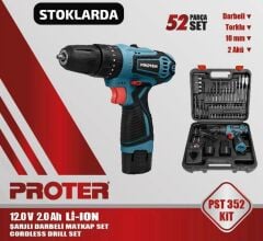 PROTER PST 352 KİT ŞARJLI DARBELİ MATKAP SETİ 52 PARÇA